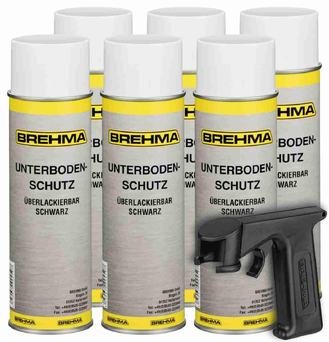 BREHMA 6X Unterbodenschutz Steinschlagschutz Spray schwarz 500ml UBS mit Handgriff von BREHMA