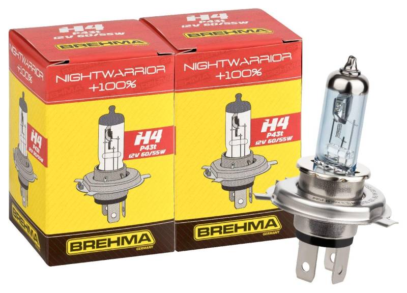 Duo Set BREHMA H4 NightWarrior Lampe 12V 60/55W +100% von BREHMA