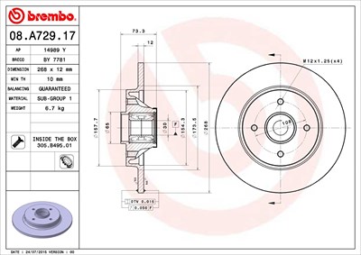 Brembo 2x Bremsscheibe Hinten Voll mit Radlager für Citroën, Ds, Peugeot Brembo 2x Bremsscheibe Hinten Voll mit Radlager für Citroën, Ds, Peugeot von BREMBO