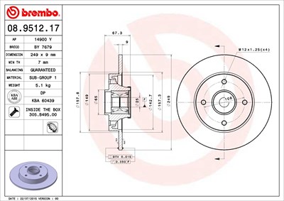 Brembo 2x Bremsscheibe Hinterachse Voll+Radlager+ABS für Citroën, Peugeot von BREMBO