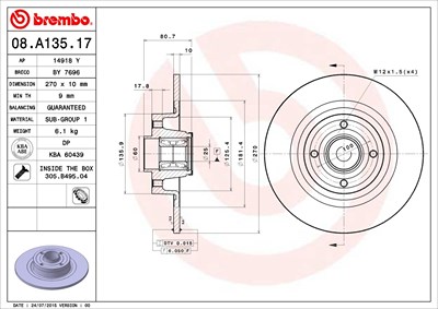 Brembo 2x Bremsscheibe hinten +Radlager+ABS-Ring für Renault von BREMBO