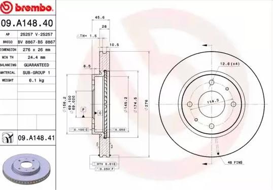 BREMBO Bremsscheibe MITSUBISHI 09.A148.41 MR510742,MR527825,MR510741 Bremsscheiben,Scheibenbremsen BREMBO Bremsscheibe MITSUBISHI 09.A148.41 MR510742,MR527825,MR510741 Bremsscheiben,Scheibenbremsen von BREMBO
