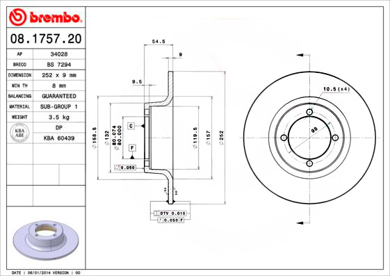 BREMBO Bremsscheibe SKODA 08.1757.20 113430210 Bremsscheiben,Scheibenbremsen BREMBO Bremsscheibe SKODA 08.1757.20 113430210 Bremsscheiben,Scheibenbremsen von BREMBO