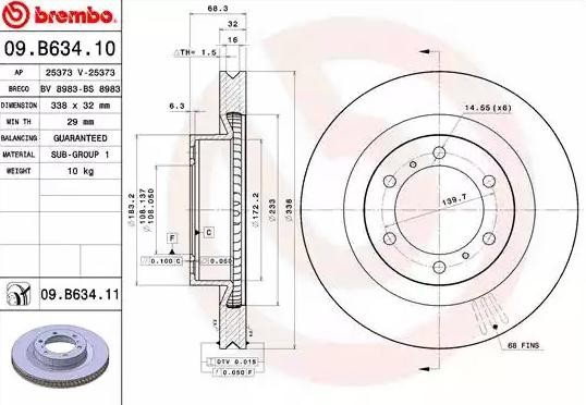 BREMBO Bremsscheibe TOYOTA,LEXUS 09.B634.11 4351260190,4351260191,4351260190 Bremsscheiben,Scheibenbremsen 4351260191 von BREMBO