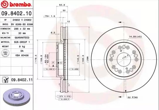 BREMBO Bremsscheibe TOYOTA,LEXUS 09.8402.11 4351230181,4351230240,4351250110 Bremsscheiben,Scheibenbremsen 4351250111,4351250120,4351253010,4351222210 von BREMBO