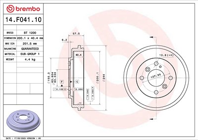 Brembo 1x Bremstrommel [Hersteller-Nr. 14.F041.10] für Ford von BREMBO