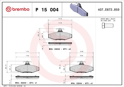 Brembo Bremsbeläge hinten (Satz) [Hersteller-Nr. P15004] für Daewoo, Ssangyong von BREMBO