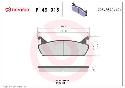 Brembo Bremsbeläge hinten (Satz) [Hersteller-Nr. P49015] für Daihatsu, Mazda, Suzuki von BREMBO