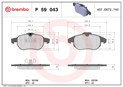 Brembo Bremsbeläge vorne (Satz) [Hersteller-Nr. P59043] für Cadillac, Chevrolet, Fiat, Opel, Saab, Vauxhall von BREMBO