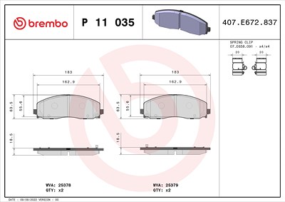 Brembo Bremsbeläge vorne (Satz) [Hersteller-Nr. P11035] für Chrysler, Dodge, Fiat, Jeep, Lancia, VW von BREMBO