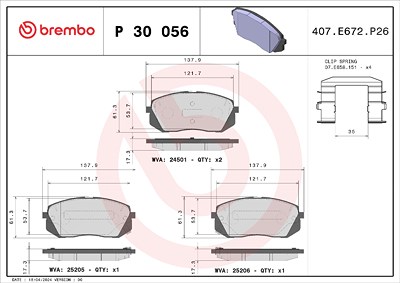 Brembo Bremsbeläge vorne (Satz) [Hersteller-Nr. P30056X] für Hyundai, Kia von BREMBO