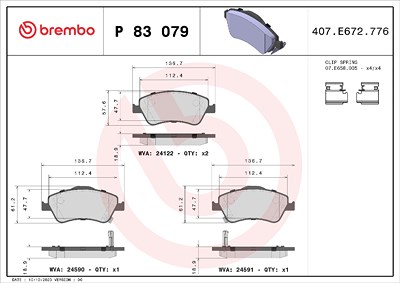 Brembo Bremsbeläge vorne (Satz) [Hersteller-Nr. P83079] für Toyota von BREMBO