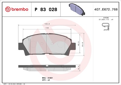 Brembo Bremsbeläge vorne (Satz) [Hersteller-Nr. P83028] für Toyota von BREMBO