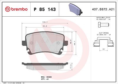 Brembo Bremsbelagsatz, Scheibenbremse [Hersteller-Nr. P85143] für Audi, Bentley von BREMBO