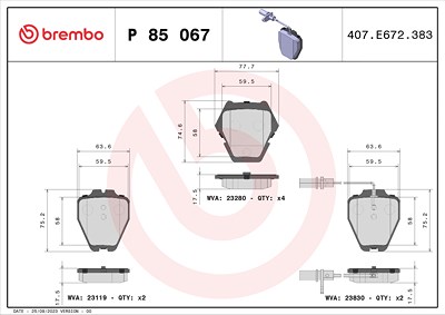 Brembo Bremsbelagsatz, Scheibenbremse [Hersteller-Nr. P85067] für Audi, VW von BREMBO