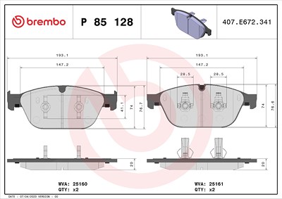 Brembo Bremsbelagsatz, Scheibenbremse [Hersteller-Nr. P85128] für Audi von BREMBO