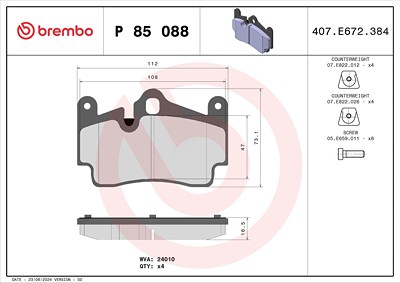 Brembo Bremsbelagsatz, Scheibenbremse [Hersteller-Nr. P85088] für Audi, Porsche von BREMBO