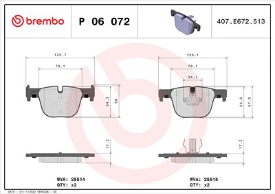 Brembo Bremsbelagsatz, Scheibenbremse [Hersteller-Nr. P06072] für BMW von BREMBO
