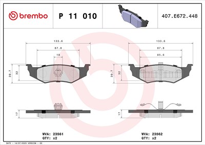 Brembo Bremsbelagsatz, Scheibenbremse [Hersteller-Nr. P11010] für Chrysler, Dodge, Plymouth von BREMBO