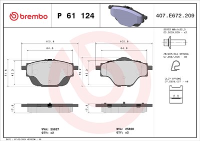 Brembo Bremsbeläge hinten (Satz) [Hersteller-Nr. P61124] für Citroën, Ds, Opel, Peugeot, Peugeot (df-psa), Vauxhall von BREMBO