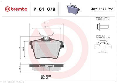 Brembo Bremsbelagsatz, Scheibenbremse [Hersteller-Nr. P61079] für Citroën, Peugeot von BREMBO