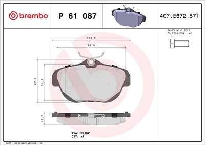 Brembo Bremsbelagsatz, Scheibenbremse [Hersteller-Nr. P61087] für Citroën von BREMBO