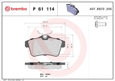 Brembo Bremsbelagsatz, Scheibenbremse [Hersteller-Nr. P61114] für Citroën, Ds, Ds (capsa), Peugeot von BREMBO
