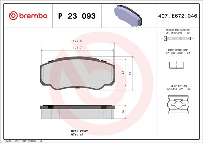 Brembo Bremsbelagsatz, Scheibenbremse [Hersteller-Nr. P23093] für Citroën, Fiat, Peugeot von BREMBO