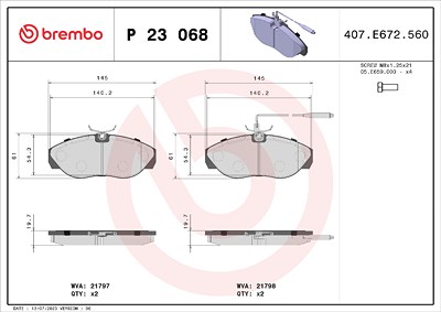 Brembo Bremsbelagsatz, Scheibenbremse [Hersteller-Nr. P23068] für Citroën, Fiat, Peugeot von BREMBO