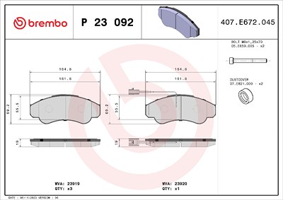 Brembo Bremsbelagsatz, Scheibenbremse [Hersteller-Nr. P23092] für Citroën, Fiat, Peugeot von BREMBO