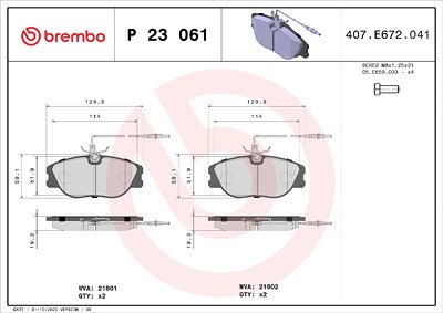 Brembo Bremsbelagsatz, Scheibenbremse [Hersteller-Nr. P23061] für Citroën, Fiat, Lancia, Peugeot von BREMBO