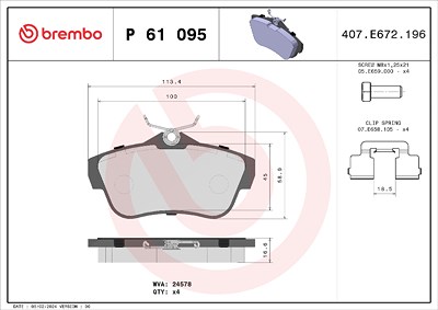 Brembo Bremsbelagsatz, Scheibenbremse [Hersteller-Nr. P61095] für Citroën, Fiat, Peugeot, Toyota von BREMBO