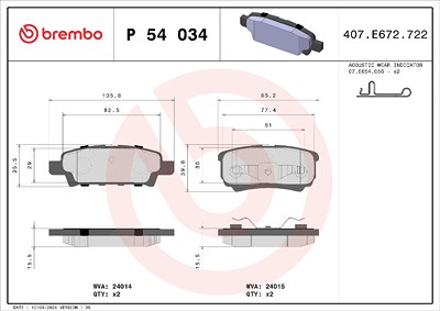 Brembo Bremsbelagsatz, Scheibenbremse [Hersteller-Nr. P54034] für Chrysler, Dodge, Jeep, Mitsubishi von BREMBO