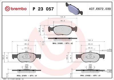 Brembo Bremsbelagsatz, Scheibenbremse [Hersteller-Nr. P23057] für Fiat, Lancia von BREMBO