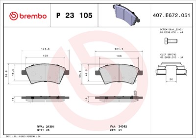 Brembo Bremsbelagsatz, Scheibenbremse [Hersteller-Nr. P23105] für Fiat, Suzuki von BREMBO