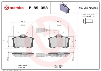 Brembo Bremsbelagsatz, Scheibenbremse [Hersteller-Nr. P85058] für Ford, Seat, VW von BREMBO