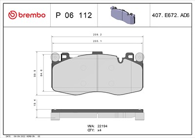 Brembo Bremsbelagsatz, Scheibenbremse [Hersteller-Nr. P06112] für BMW von BREMBO