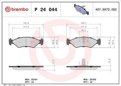Brembo Bremsbelagsatz, Scheibenbremse [Hersteller-Nr. P24044] für Ford, Mazda von BREMBO