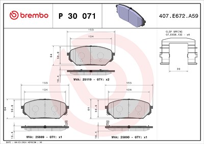 Brembo Bremsbelagsatz, Scheibenbremse [Hersteller-Nr. P30071] für Hyundai von BREMBO