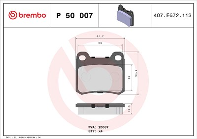 Brembo Bremsbelagsatz, Scheibenbremse [Hersteller-Nr. P50007] für Mercedes-Benz von BREMBO