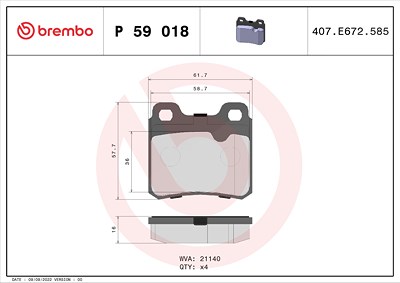 Brembo Bremsbelagsatz, Scheibenbremse [Hersteller-Nr. P59018] für Opel, Saab, Vauxhall von BREMBO