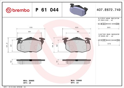 Brembo Bremsbelagsatz, Scheibenbremse [Hersteller-Nr. P61044] für Citroën, Mega, Peugeot von BREMBO