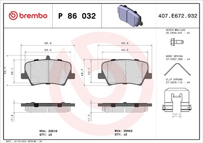 Brembo Bremsbelagsatz, Scheibenbremse [Hersteller-Nr. P86032] für Lynk & Co, Volvo von BREMBO