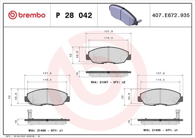 Brembo Bremsbelagsatz, Scheibenbremse [Hersteller-Nr. P28042] für Honda von BREMBO