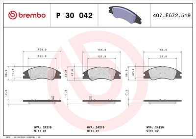 Brembo Bremsbelagsatz, Scheibenbremse [Hersteller-Nr. P30042] für Kia von BREMBO