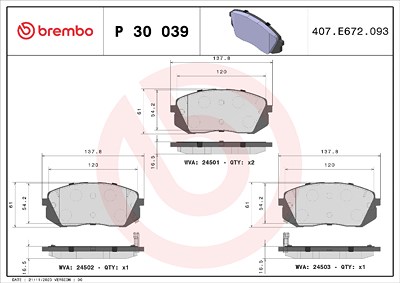 Brembo Bremsbelagsatz, Scheibenbremse [Hersteller-Nr. P30039] für Hyundai, Kia von BREMBO