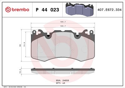 Brembo Bremsbelagsatz, Scheibenbremse [Hersteller-Nr. P44023] für Land Rover von BREMBO