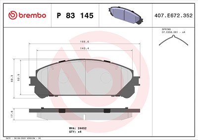 Brembo Bremsbelagsatz, Scheibenbremse [Hersteller-Nr. P83145] für Lexus, Toyota von BREMBO