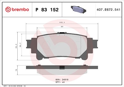 Brembo Bremsbelagsatz, Scheibenbremse [Hersteller-Nr. P83152] für Lexus, Toyota von BREMBO