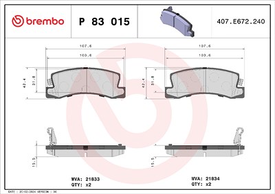 Brembo Bremsbelagsatz, Scheibenbremse [Hersteller-Nr. P83015] für Lexus, Toyota von BREMBO